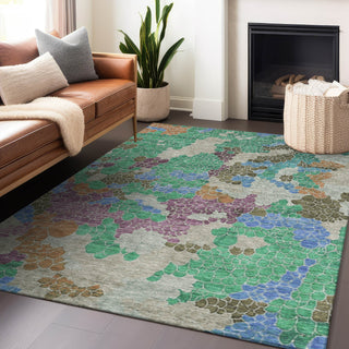 Piper Looms Chantille Geometric ACN1906 Green Machine Washable Area Rug Lifestyle Image Feature