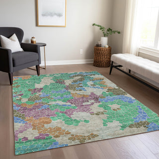 Piper Looms Chantille Geometric ACN1906 Green Machine Washable Area Rug Lifestyle Image Feature
