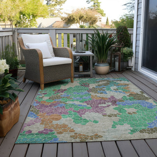 Piper Looms Chantille Geometric ACN1906 Green Machine Washable Area Rug Outdoor Lifestyle Image Feature