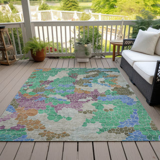 Piper Looms Chantille Geometric ACN1906 Green Machine Washable Area Rug Outdoor Lifestyle Image Feature