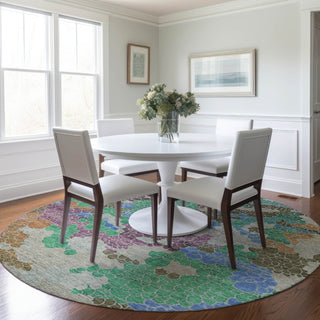 Piper Looms Chantille Geometric ACN1906 Green Machine Washable Area Rug Round Lifestyle Image Feature