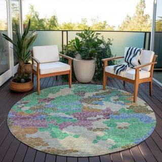 Piper Looms Chantille Geometric ACN1906 Green Machine Washable Area Rug Round Outdoor Lifestyle Image Feature