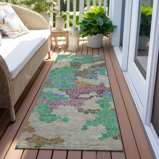 Piper Looms Chantille Geometric ACN1906 Green Machine Washable Area Rug Runner Outdoor Lifestyle Image Feature