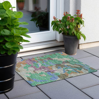 Piper Looms Chantille Geometric ACN1906 Green Machine Washable Area Rug Scatter Outdoor Lifestyle Image Feature