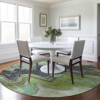Piper Looms Chantille Abstract ACN1907 Aloe Machine Washable Area Rug Round Lifestyle Image Feature