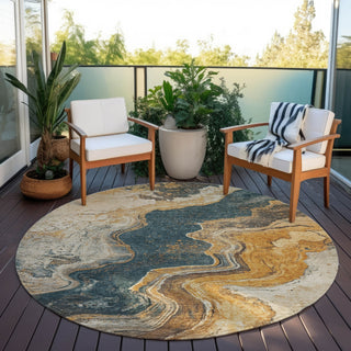 Piper Looms Chantille Abstract ACN1907 Linen Machine Washable Area Rug Round Outdoor Lifestyle Image Feature