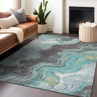 Piper Looms Chantille Abstract ACN1907 Teal Machine Washable Area Rug Lifestyle Image Feature