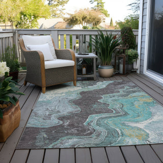 Piper Looms Chantille Abstract ACN1907 Teal Machine Washable Area Rug Outdoor Lifestyle Image Feature