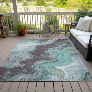 Piper Looms Chantille Abstract ACN1907 Teal Machine Washable Area Rug Outdoor Lifestyle Image Feature