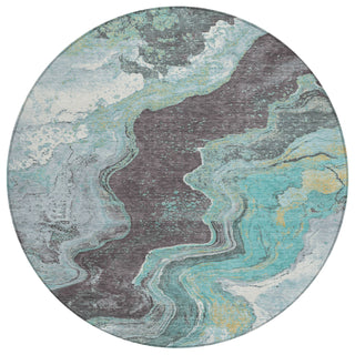 Piper Looms Chantille Abstract ACN1907 Teal Machine Washable Area Rug Round Main Image