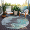 Piper Looms Chantille Abstract ACN1907 Teal Machine Washable Area Rug Round Outdoor Lifestyle Image Feature