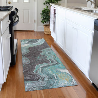 Piper Looms Chantille Abstract ACN1907 Teal Machine Washable Area Rug Runner Lifestyle Image Feature