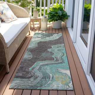 Piper Looms Chantille Abstract ACN1907 Teal Machine Washable Area Rug Runner Outdoor Lifestyle Image Feature