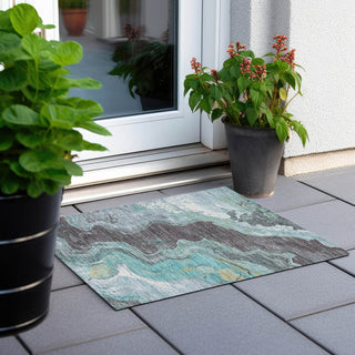 Piper Looms Chantille Abstract ACN1907 Teal Machine Washable Area Rug Scatter Outdoor Lifestyle Image Feature
