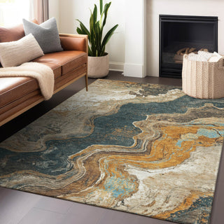 Piper Looms Chantille Abstract ACN1907 Wheat Machine Washable Area Rug Lifestyle Image Feature