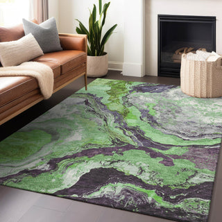 Piper Looms Chantille Abstract ACN1908 Green Machine Washable Area Rug Lifestyle Image Feature