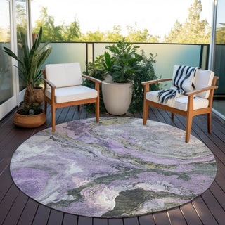 Piper Looms Chantille Abstract ACN1908 Lavender Machine Washable Area Rug Round Outdoor Lifestyle Image Feature