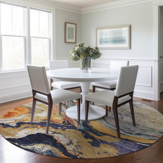 Piper Looms Chantille Abstract ACN1908 Linen Machine Washable Area Rug Round Lifestyle Image Feature