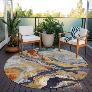 Piper Looms Chantille Abstract ACN1908 Linen Machine Washable Area Rug Round Outdoor Lifestyle Image Feature