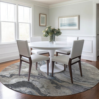 Piper Looms Chantille Abstract ACN1908 Taupe Machine Washable Area Rug Round Lifestyle Image Feature