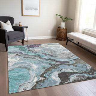 Piper Looms Chantille Abstract ACN1908 Teal Machine Washable Area Rug Lifestyle Image Feature