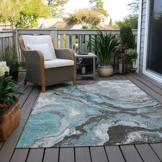 Piper Looms Chantille Abstract ACN1908 Teal Machine Washable Area Rug Outdoor Lifestyle Image Feature