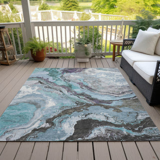 Piper Looms Chantille Abstract ACN1908 Teal Machine Washable Area Rug Outdoor Lifestyle Image Feature
