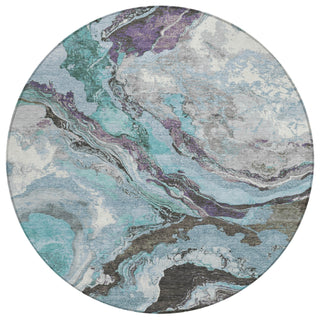 Piper Looms Chantille Abstract ACN1908 Teal Machine Washable Area Rug Round Main Image