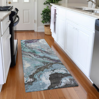 Piper Looms Chantille Abstract ACN1908 Teal Machine Washable Area Rug Runner Lifestyle Image Feature