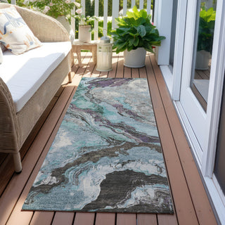 Piper Looms Chantille Abstract ACN1908 Teal Machine Washable Area Rug Runner Outdoor Lifestyle Image Feature