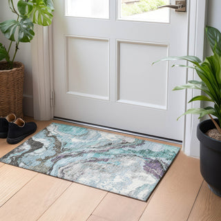 Piper Looms Chantille Abstract ACN1908 Teal Machine Washable Area Rug Scatter Lifestyle Image Feature