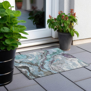 Piper Looms Chantille Abstract ACN1908 Teal Machine Washable Area Rug Scatter Outdoor Lifestyle Image Feature