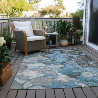 Piper Looms Chantille Abstract ACN1909 Blue Machine Washable Area Rug Outdoor Lifestyle Image Feature