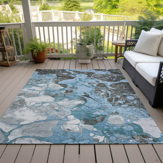 Piper Looms Chantille Abstract ACN1909 Blue Machine Washable Area Rug Outdoor Lifestyle Image Feature