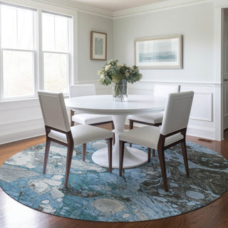 Piper Looms Chantille Abstract ACN1909 Blue Machine Washable Area Rug Round Lifestyle Image Feature