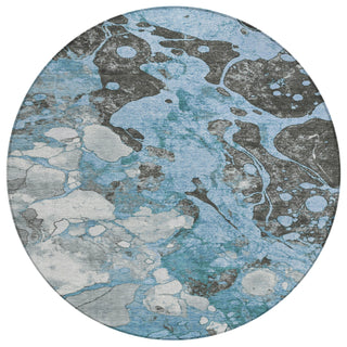 Piper Looms Chantille Abstract ACN1909 Blue Machine Washable Area Rug Round Main Image