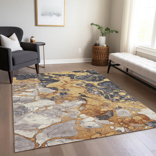 Piper Looms Chantille Abstract ACN1909 Gold Machine Washable Area Rug Lifestyle Image Feature