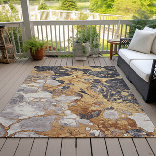 Piper Looms Chantille Abstract ACN1909 Gold Machine Washable Area Rug Outdoor Lifestyle Image Feature