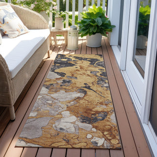 Piper Looms Chantille Abstract ACN1909 Gold Machine Washable Area Rug Runner Outdoor Lifestyle Image Feature