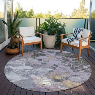 Piper Looms Chantille Abstract ACN1909 Lavender Machine Washable Area Rug Round Outdoor Lifestyle Image Feature