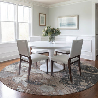 Piper Looms Chantille Abstract ACN1909 Mocha Machine Washable Area Rug Round Lifestyle Image Feature