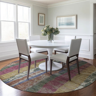 Piper Looms Chantille Stripes ACN1910 Blush Machine Washable Area Rug Round Lifestyle Image Feature