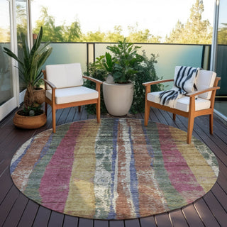 Piper Looms Chantille Stripes ACN1910 Blush Machine Washable Area Rug Round Outdoor Lifestyle Image Feature