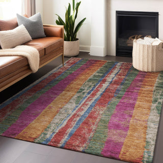 Piper Looms Chantille Stripes ACN1910 Putty Machine Washable Area Rug Lifestyle Image Feature