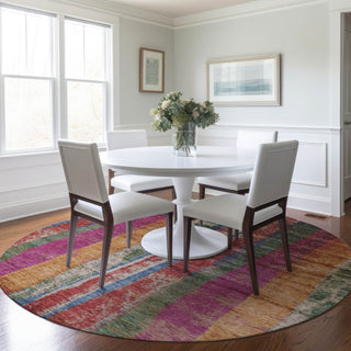 Piper Looms Chantille Stripes ACN1910 Putty Machine Washable Area Rug Round Lifestyle Image Feature
