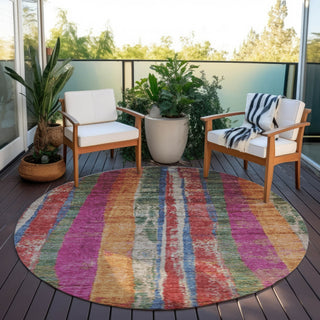 Piper Looms Chantille Stripes ACN1910 Putty Machine Washable Area Rug Round Outdoor Lifestyle Image Feature