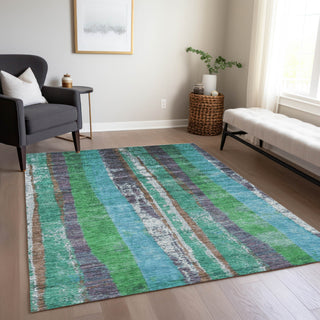 Piper Looms Chantille Stripes ACN1910 Teal Machine Washable Area Rug Lifestyle Image Feature