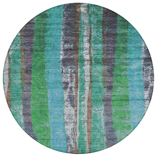Piper Looms Chantille Stripes ACN1910 Teal Machine Washable Area Rug Round Main Image