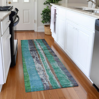 Piper Looms Chantille Stripes ACN1910 Teal Machine Washable Area Rug Runner Lifestyle Image Feature
