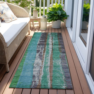 Piper Looms Chantille Stripes ACN1910 Teal Machine Washable Area Rug Runner Outdoor Lifestyle Image Feature
